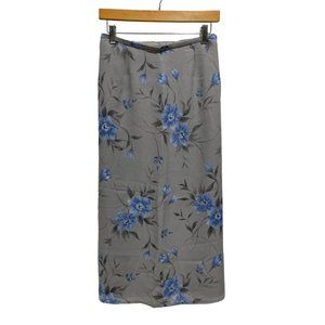 alt christine 100% Silk Gray Long Floral Skirt 8P NWOT